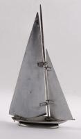 YACHT: A decorative 1950s metal yacht sculpture in full sail on a metal&nbsp;base - 3