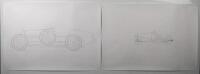 BUGATTI POSTERS: Two large posters with illustrations showing Bugatti side profiles