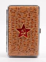 USSR: A Soviet CCCP cigarette case, showing the Soviet Union Red Star, Hammer and Sickle on Alligator style case. With &lsquo;CCCP 85&rsquo; sticker inside. - 2