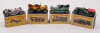 MATCHBOX: Four Matchbox models&nbsp;including Rolls-Royce Silver Ghost, 1911 Daimler, Mercer 1913 Raceabout Type 35J and a 1929 4 1/2 Litre 'Blower' Bentley