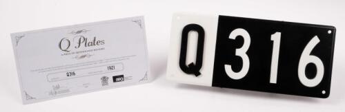 A 3-digit Queensland numerical registration plate of '316', sold with the rights to display