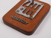 456 GT: An original Schedoni Ferrari 456 GT gear knob and shifter plate mounted on wooden base with leather top with model logo also displayed - 2