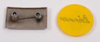 FERRARI: Two Ferrari 'Dino' badges, includes metal rectangular shaped badge, 6cm wide and a plastic circular shaped badge, 5cm in diameter - 2