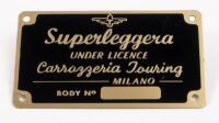 SUPERLEGGRA: A new old stock 'SUPERLEGGRA&nbsp;by TOURING' body number plates. Not inscribed, 8.5cm wide.
