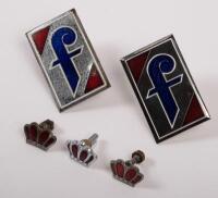 FARINA: A pair of Farina 'F' body badges with three separate crown badge as used on Alfa Romeo 750 & 101 Spiders