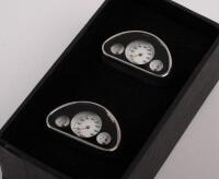 MEMORABILIA: Two items of Ferrari related memorabilia including Ferrari 250 GTO with Landmark Quartz movement clock in rear window, along with pair of gauge cluster cufflinks by Ipa Nima. Both items boxed. - 2