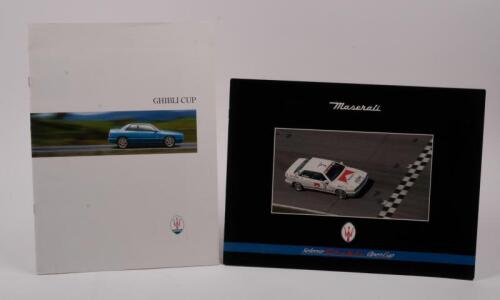 MASERATI GHIBLI: Two books relating to the Ghibli model, includes a circa 1990s Ghibli Cup model sales brochure brochure, in Italian text and a 27 page book showcasing the 1995 Ghibli Cup competition