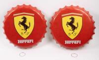 FERRARI: Two modern Ferrari tin signs in bottle cap shape, 40cm wide.