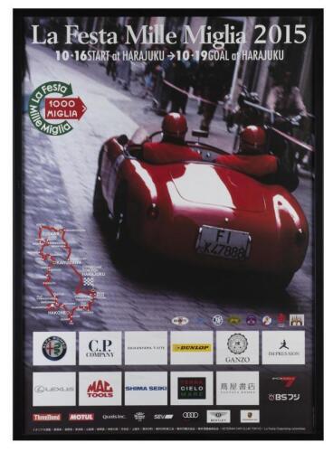 MILLE MIGLIA: A large framed event poster for the 2015 Mille Miglia, Tokyo-Harajuku Japan. 76cm wide, 107cm high.