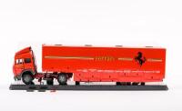 FERRARI TRANSPORTER: An approximate 1:43 scale Iveco semi trailer, race car transporter in Ferrari F1 livery - 2