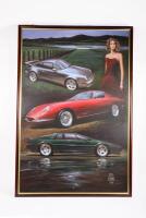 FERRARI: A large oil on canvas framed painting by artist Steve Park,&nbsp;signed and dated lower right 'S.G. PARK 98',&nbsp;features a Ferrari 275 GTB, Porsche 911 and Lotus Esprit, 142cm high, 92cm wide