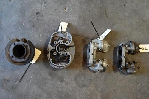 AJS: AJS/Matchless alloy cylinder head with matching barrel and 2 rocker boxes, possibly competition [Location: Sydney]