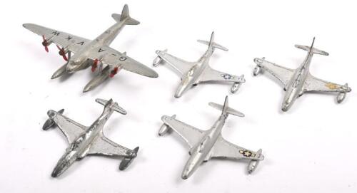 DINKY PLANES: A collection of Dinky planes including No.63B Seaplane, and four No.70F Shooting Star jets