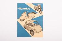 HEINKEL: A c1950s original and rare Heinkel model range sales brochure, showing Heinkel Kabine bubble car, Heinkel Tourist 175ccm & Heinkel Roller 125 ccm [Location Cheltenham, VIC]