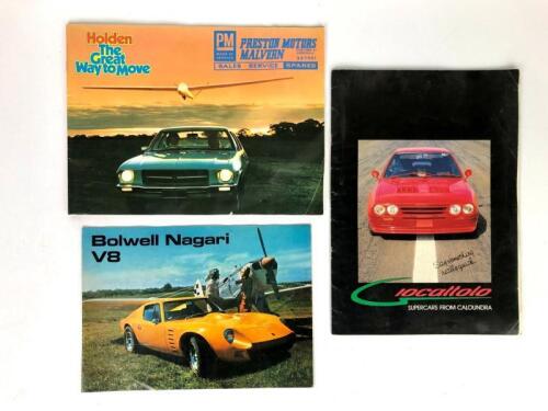 AUSTRALIAN SALES BROCHURES: Three Australian car sales brochures. Bolwell, Holden, Giocattolo