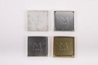 MATCHLESS: A collection of boxed winged logo Matchless coasters, six bronze and eleven silver, each 9.5cm square [Location Cheltenham, VIC]