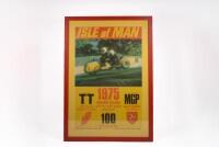 ISLE OF MAN: A framed and glazed poster promoting the 1975 Tourist Trophy, Manx Grand Prix&nbsp;and Southern 100 events at the Isle of Man circuit [Location Cheltenham, VIC]