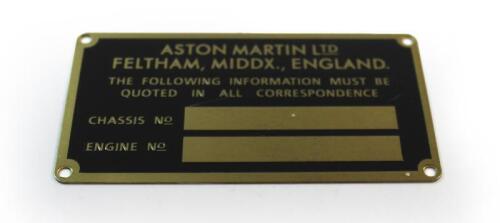 ASTON MARTIN BODY PLATE: Aston Martin Feltham body plate