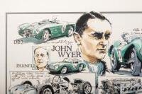 ASTON MARTIN RACING: A 1950s Dennis Simon Aston Martin racing collage featuring Aston Martin racing cars and Aston Martin personnel from the 1950 - 2