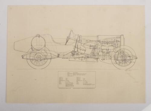 ASTON MARTIN: A 1922 French Grand Prix Aston Martin print, scale 7:67 to 1, no frame