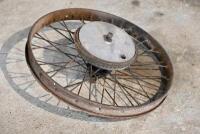DOUGLAS: A 40&nbsp;spoke 20" rear wheel with brake drum complete with axle which spins, beaded rim, believed to be Douglas Model EW [Sydney] - 2