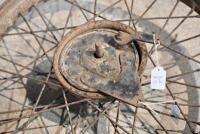 BSA: A circa 1930s front wheel with 6" brake drum, 19" rim, together with brake plate 5.5" diameter, not matching, likely BSA [Sydney] - 3