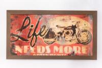 MOTORCYCLING: A large modern decorative motorcycling poster 'Life needs more green lights' framed and glazed 166.5cm wide, 91cm high