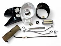 AMV8 PARTS SELECTION: Including two headlight buckets, arm rest ashtray, bonnet strut, safety belt sliders, fuse box cover, bonnet catch pin, two NOS bonnet stay clips, and two rear seat belt covers
