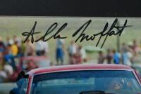 MOFFAT: A framed and glazed picture featuring a colour picture of the ALLAN MOFFAT RACING 1969 Ford Trans Am BOSS 302 MUSTANG. Picture signed by Allan Moffat - 2