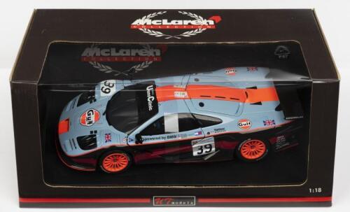 McLAREN: A NOS 1:18 scale UT Models McLaren F1 GTR Longtail 1997 Le Mans #39 "Gulf"die-cast model