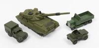 DINKY TOYS: A collection of four Dinky Toys including a 1&nbsp;Ton&nbsp;Cargo&nbsp;Truck, Chieftain Tank, Scout Car and a 6 wheeler Army Truck, made in England by Meccano Ltd