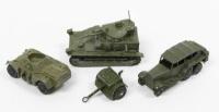 DINKY TOYS: A collection of four Dinky Toys including a Trailer 25 PR Gun, Ferret Scout Car, 151a Medium Vicker Mk.2 Tank, 152B Reconnaissance Car,&nbsp;made in England by Meccano Ltd