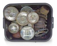 HEADLAMPS: one box of six 7 inch headlamps, two 5 inch headlamps, and seven headlamp buckets.