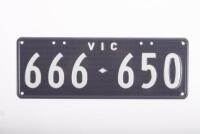 Six-Digit Victorian Custom Numeric plates ''666.650", sold with rights to display [Location: Cheltenham, VIC]