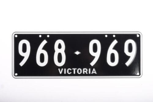 15 · Six-Digit Victorian Custom Numeric plates '968.969', sold with rights to display [Location: Cheltenham, VIC]