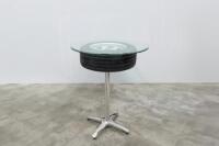 FERRARI 308: An excellent standing table using a c1985 Ferrari 308 '165 TR 390 Speedline SL129' wheel with fitted period Michelin tyre, table complete with glass top, 106cm tall, diameter of glass top 86cm - 2
