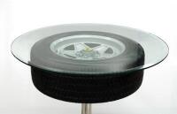FERRARI 308: An excellent standing table using a c1985 Ferrari 308 '165 TR 390 Speedline SL129' wheel with fitted period Michelin tyre, table complete with glass top, 106cm tall, diameter of glass top 86cm