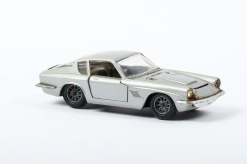 MASERATI MISTRAL: A Maserati mistral coupe in 1:43 scale, silver in colour, manufactured by Mebetoys, product number A-10, made in Italy