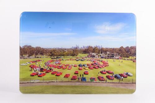 2020 CONCOURSO: A thick perspex sheet featuring reverse mounted photograph from the 2020 Ferrari Club Australia 2020 Concourso event, 59cm high, 84cm wide