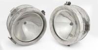 LAMPS: A pair of vintage nickel-plated brass head lamps