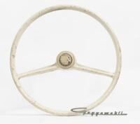 GOGGOMOBIL: A Goggomobil steering wheel and badge, steering wheel 38cm diameter, badge 19cm long