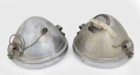 LAMPS: Two early American &lsquo;Gray & Davis&rsquo; nickel plated brass head lamps, flat glass 23.5cm diameter (one lens broken), mounting bracket approx. measurement 29cm - 2