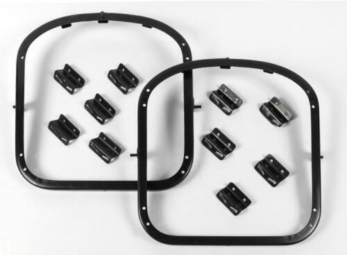 AUSTIN HEALEY: Two seat bases for Austin Healey Bug Eye Sprite with ten seat brackets, all powder coated in black.