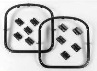 AUSTIN HEALEY: Two seat bases for Austin Healey Bug Eye Sprite with ten seat brackets, all powder coated in black.