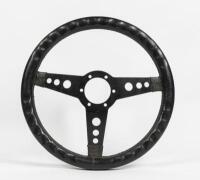 STEERING WHEEL: A leather bound, unbranded three spoke racing steering wheel, 35.5cm in diameter - 2