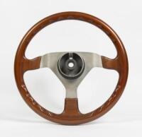 MOMO STEERING WHEEL: A three spoke Momo wooden racing steering wheel, 34.5cm in diameter - 2