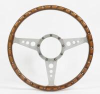 MOTO LITA STEERING WHEEL: A Moto Lita three spoke wooden steering wheel, 35cm in diameter - 2