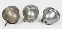 HEADLIGHTS: A pair of Lucas nickel&nbsp;plated brass headlights, stamped model number 'RB76', glass lens 21cm in diameter, also includes third matching light but damaged&nbsp;and no glass lens - 2