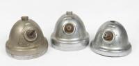 HEADLIGHTS: A pair of Lucas nickel&nbsp;plated brass headlights, stamped model number 'RB76', glass lens 21cm in diameter, also includes third matching light but damaged&nbsp;and no glass lens - 4