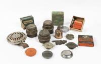 MIXED PARTS: A small group of mixed parts including brass hub caps, horn, radiator caps including one Mercedes branded and others&nbsp;